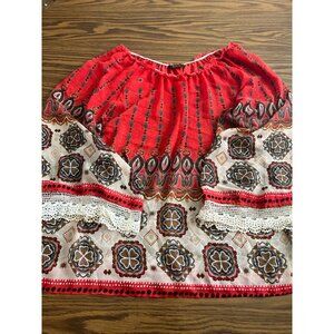 LTX Sportswear red cream brown paisley print top size Large